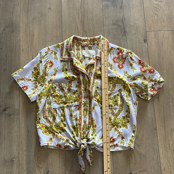 Anthropologie Maeve Echarpe Medallion Scarf Print Blouse Sz 6 Cropped Casual EUC - Picture 9 of 11